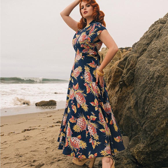 Trashy Diva Seaside Gown Pineapple Floral Kimono Maxi Dress sz 16 - Picture 4 of 9